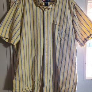 Chaps Yellow and Blue Striped Casual Button Down Shirt
